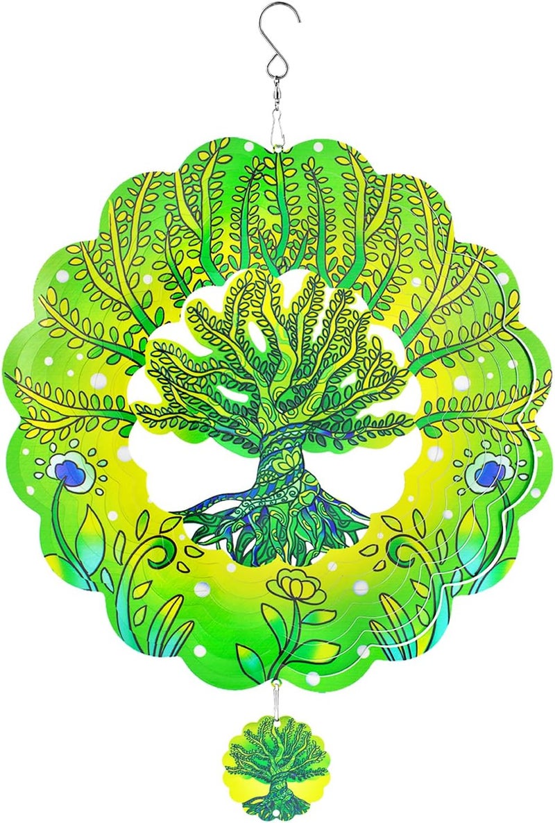 Katinyos Wind Spinners,12 inch Tree of Life with 360° Swivel Hook for Yard and Garden, Bird Wind Catcher, Metal Wind Spinners Outdoor for Lawn Hanging Crafts Decor Kinetic Yard Art Ornament Gifts - Image 1